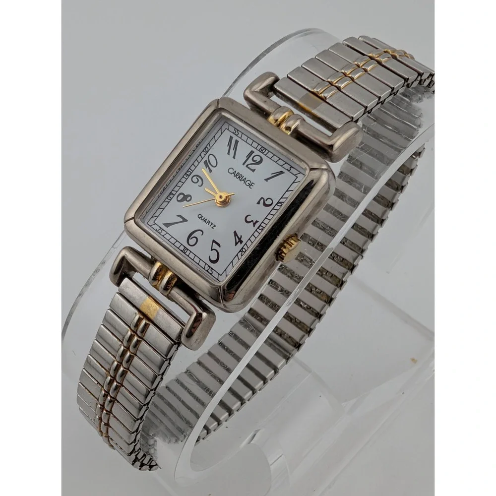 Carriage Timex Watch‎ Women 19mm Case Two Tone Stretch Band New Battery